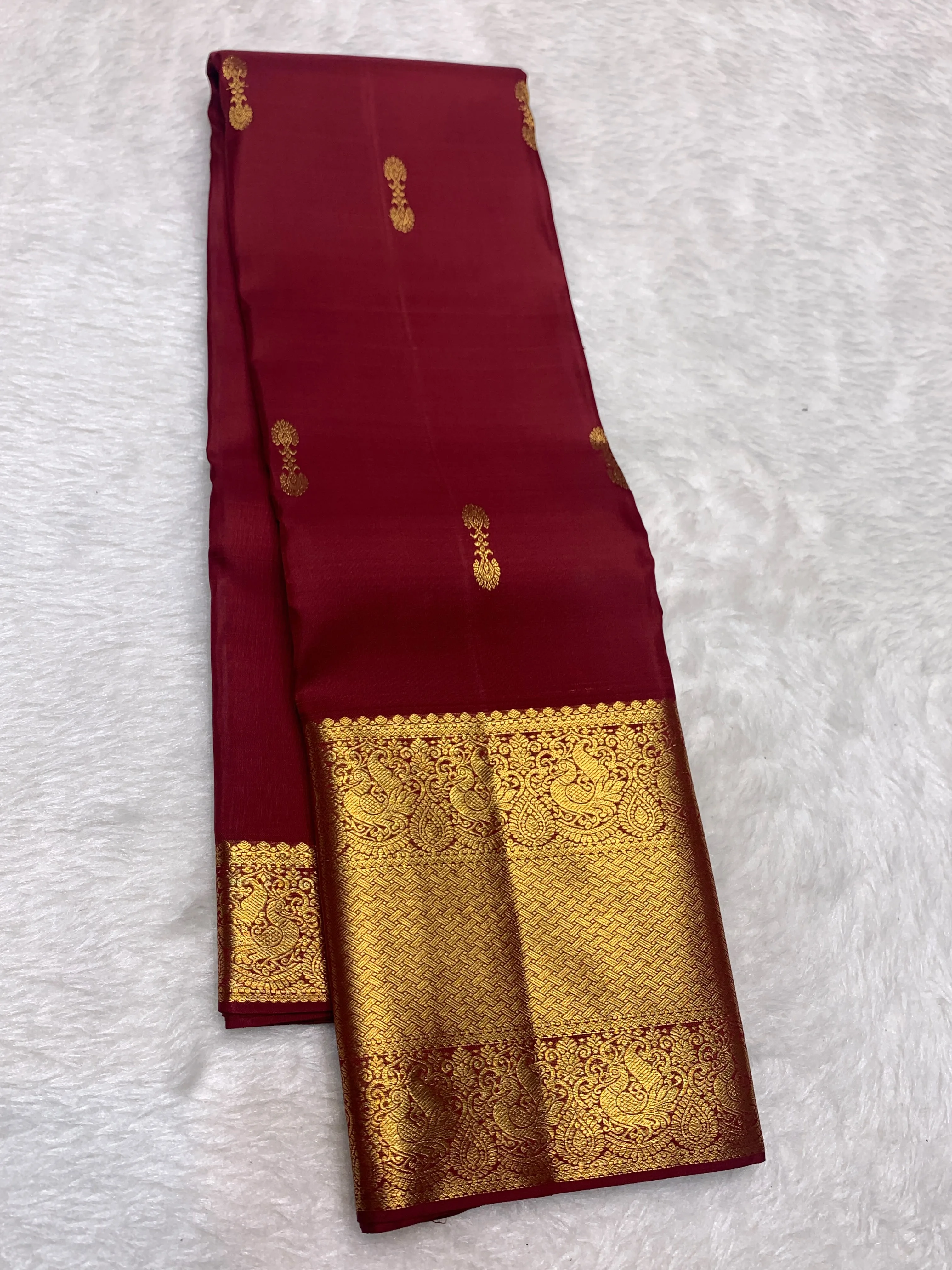 Deep Maroon Gold Zari Kanchipuram Bridal Silk Saree